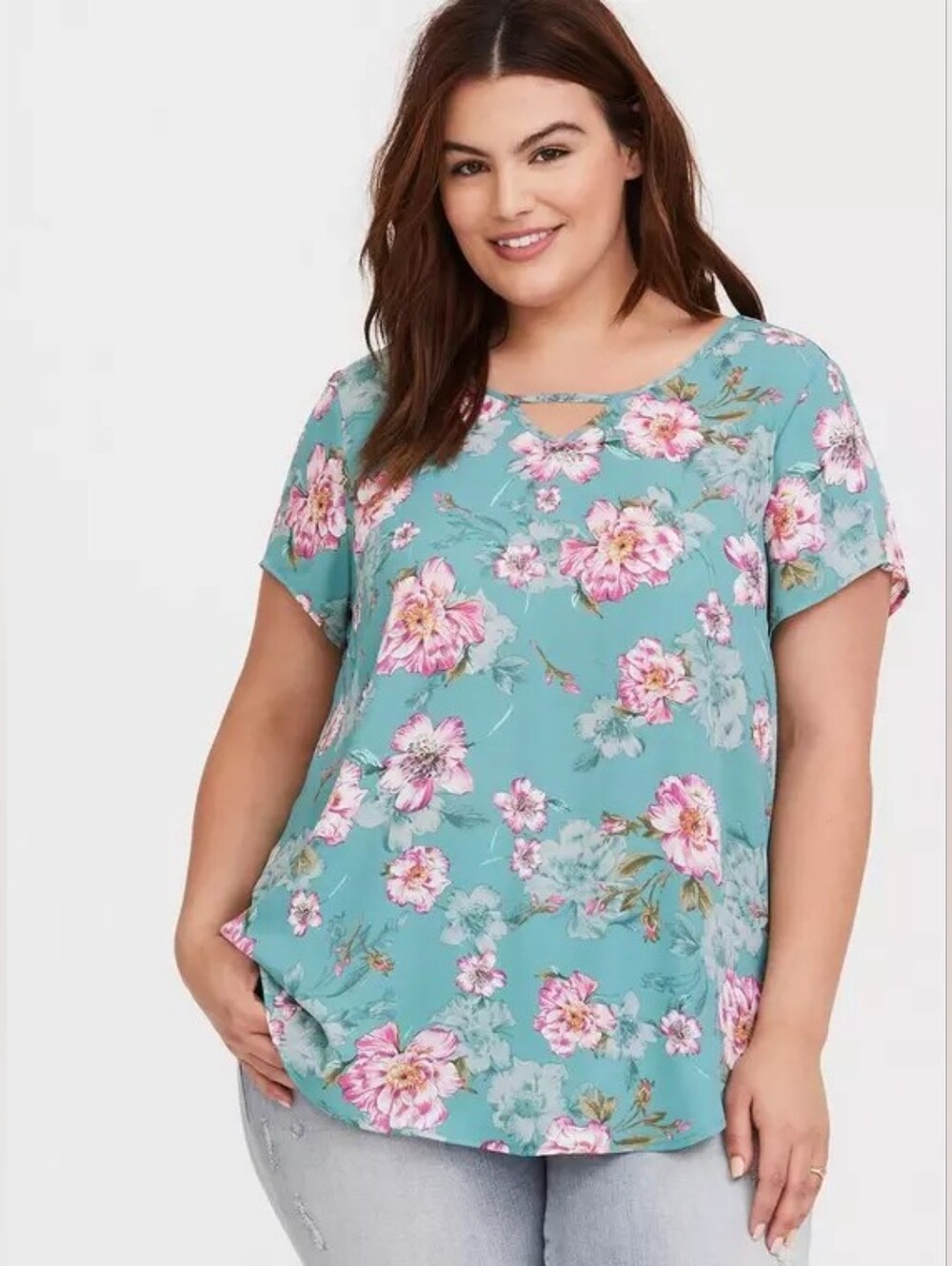 Torrid Mint Green Floral Georgette Keyhole Blouse Plus Size 3 3x